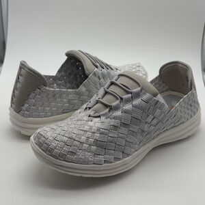 Lightweight Slip On White Shimmer Woven Sneakers